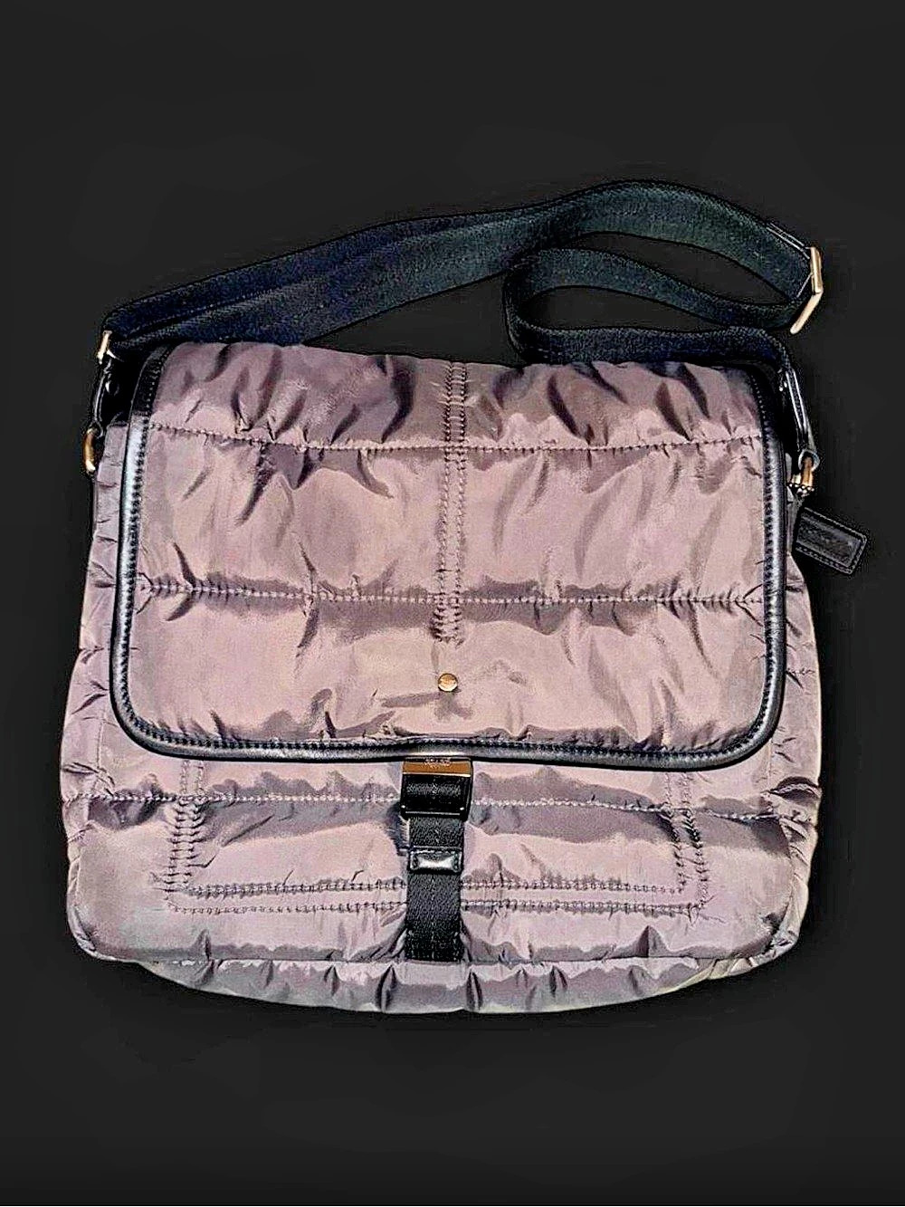 Coach Quilted Nylon Messenger Bag Charcoal Black Flap Crossbody F70507